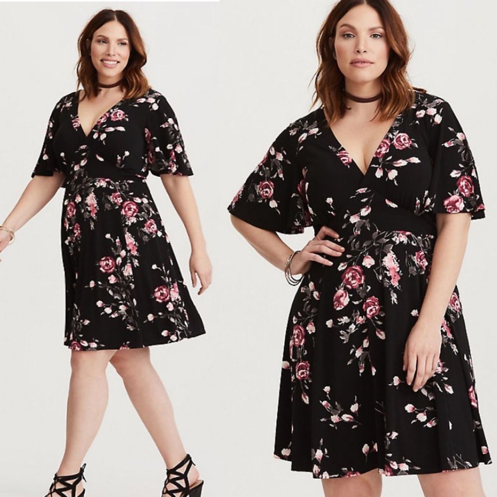 Torrid Black Floral Knit Skater Dress 3X
